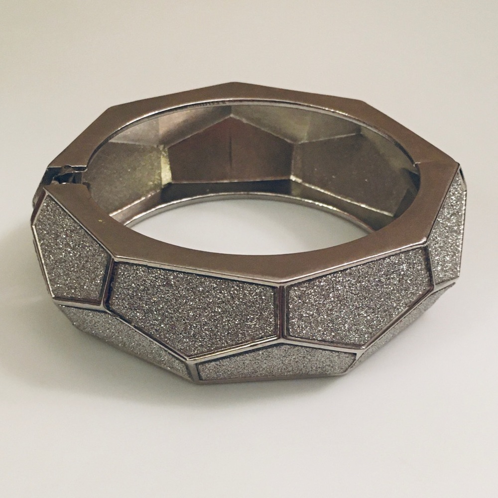 Chunky Druzy Silver Costume Bangle Bracelet - Picture 2 of 8